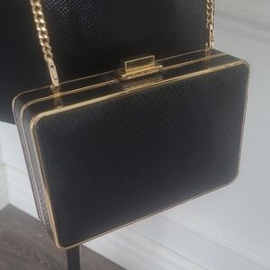 Michael Kors Black Box Clutch with Gold Hardware